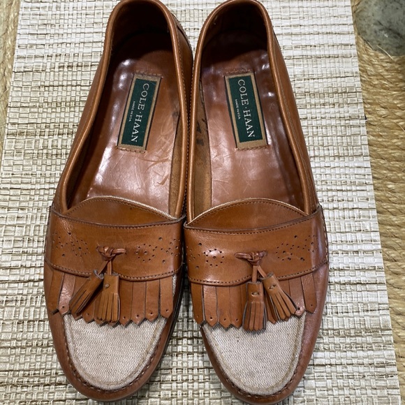 MENS COLE HAAN Leather and linen loafers Made in the USA - Picture 1 of 16